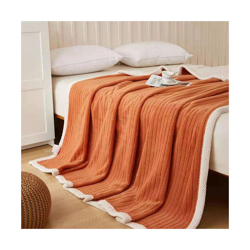 New Chinese Bear Wool Blanket Modern Simple Solid Color Striped Cover Blanket Cross-Border Home Bed Air Conditioning Warm Blanket Item Picture
