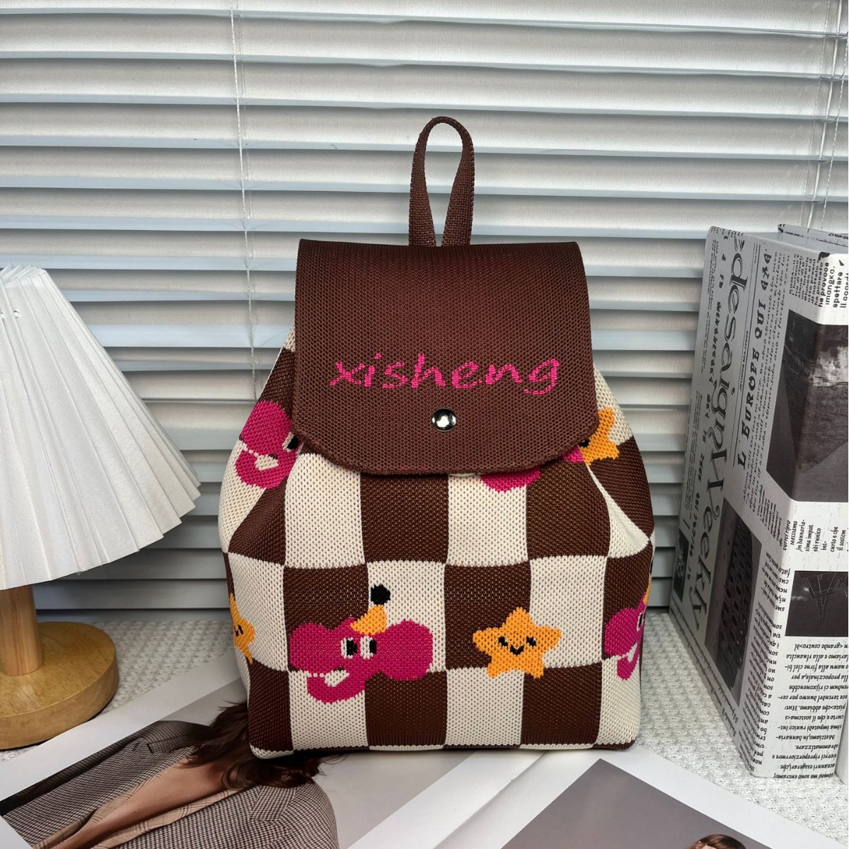 New Ins Network Red Portable All-In-One Knitted Drawstring Backpack Backpack Woven Korean Version Of Cute Niche Bag Application Scenario