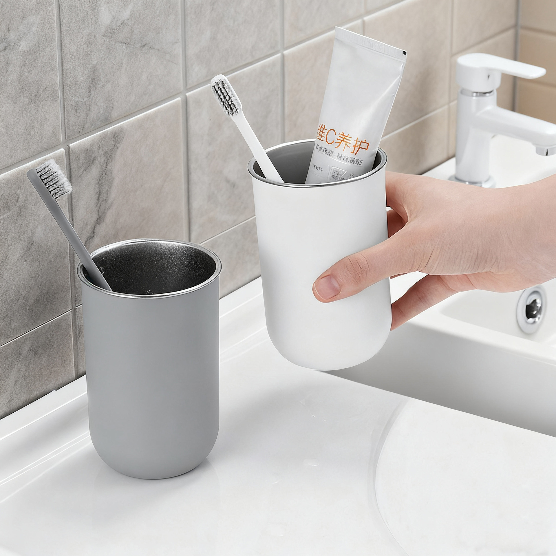 不锈钢漱口杯高颜值情侣刷牙杯子高级感简约儿童牙刷杯牙缸洗漱杯