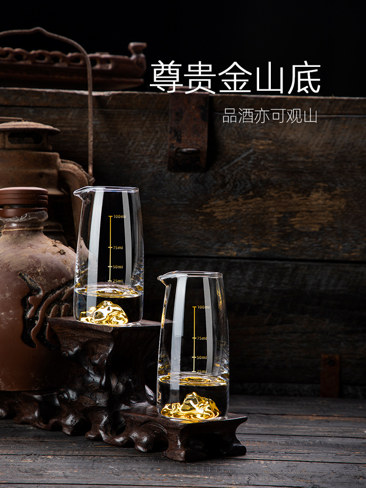 Household Chinese-style gold foil liquor cups, wine POTS, high-end wine sets, crystal glass one-mouth cups, gold-edge spirits cup sets details Picture