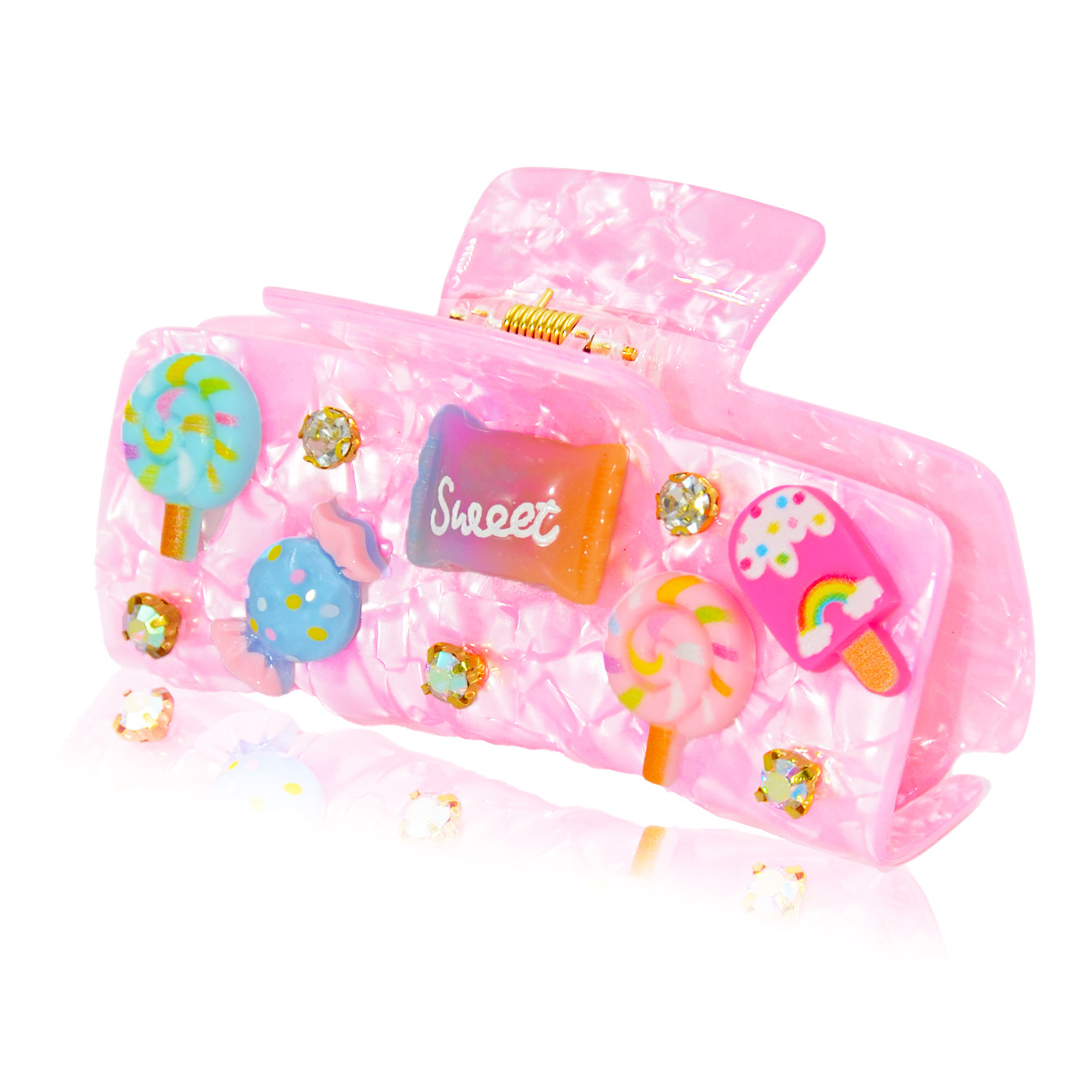 Qiwei Accessories' exclusive cross-border new marble-patterned acrylic scratch-and-stick candy accessory, diamond sweet large hairpin, cute and versatile Application Scenario