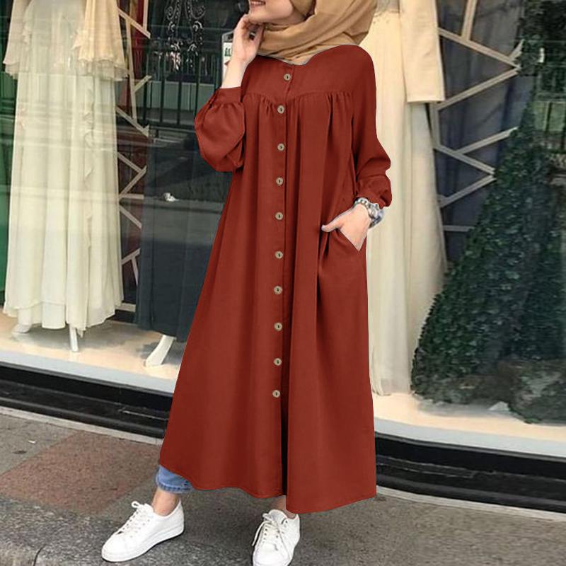 Middle East Women's New Muslim Lapel Casual Button-Up Long Sleeve Shirt Women's Dress Southeast Asia Specification drawing