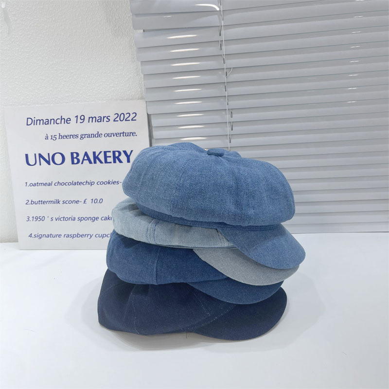 Denim berets, women's retro octagonal hats, sun-protective painter hats, versatile face-enhancing small sun hats, casual baseball caps, trendy Specification image
