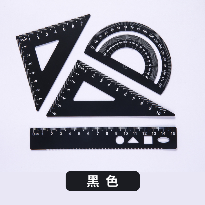 Laser scale drawing scale, engraved metal rulers for primary and secondary school students, wholesale aluminum alloy ruler sets, stationery four-piece sets Item Picture