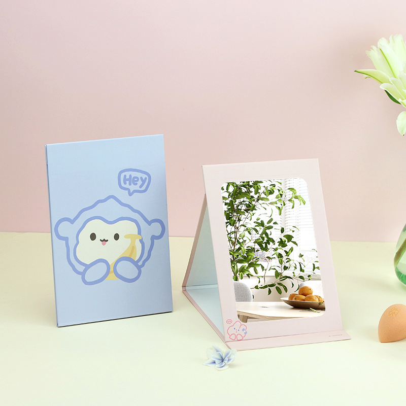 可爱萌宝来了大号折叠纸镜 多角度可调式桌面化妆镜子