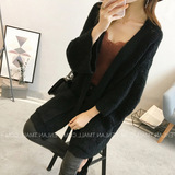 2025春秋冬时尚新款欧美蝙蝠衫宽松大码毛衣针织衫系带开衫毛领女详情6