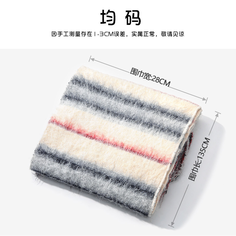 New alpaca long hair knitted woolen scarf with jacquard stripes and customizable patterns, high-quality winter thickened version details Picture