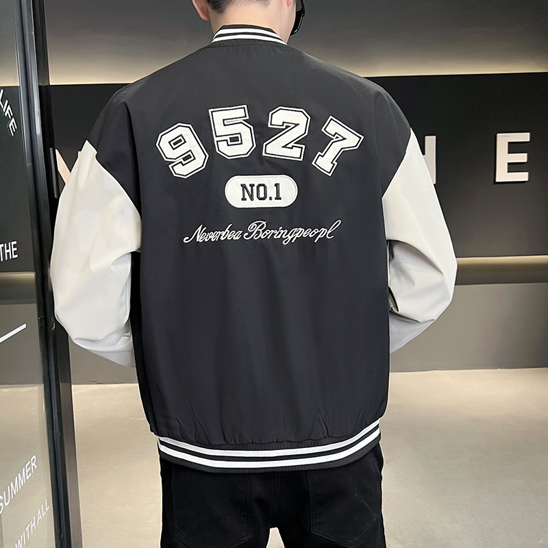 Men's baseball jacket 2023 Autumn collection New Hong Kong-style trendy embroidered letter color-blocked youth baseball collar jacket for men Application Scenario