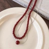 New Chinese-style Ankela red beaded necklace, natural agate beaded light luxury high-end autumn and winter versatile earrings and earrings Specification image