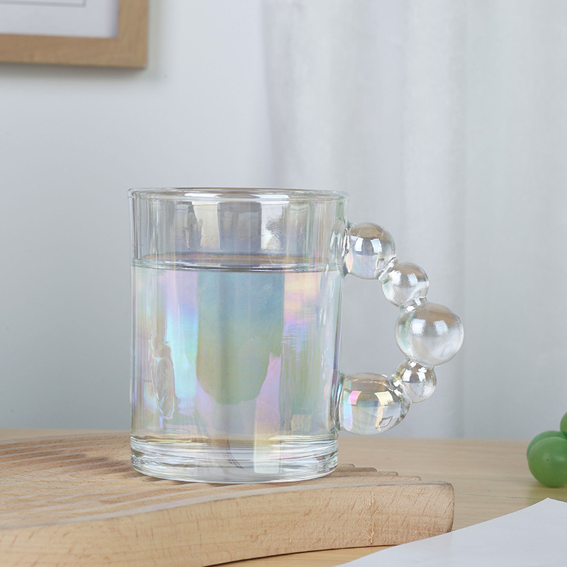 Pearl handle glass water cup creative office home niche drinking cup small gift welfare wholesale