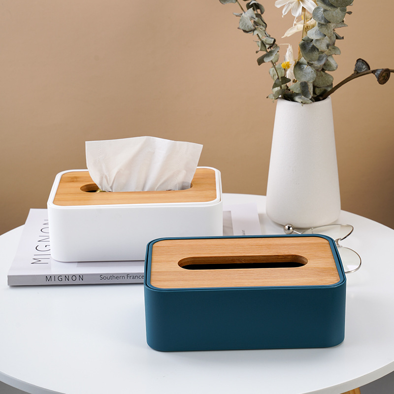 Multifunctional Wooden Desktop Tissue Box Household Living Room Plastic Remote Control Storage Box Simple Pumping Carton Logo Specification drawing