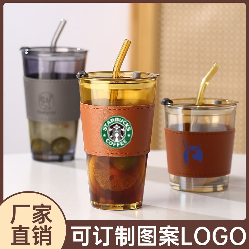 High Appearance Level Ins Wind Glass Double Drink Cup With Hand Gift Cup Bamboo Cup Gift Advertising Water Cup Straw Cup details Picture