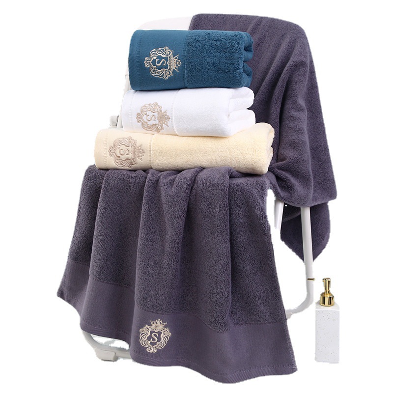 Pure Cotton Bath Towel All Cotton Wholesale Thickened Absorbent Embroidery Hotel Foreign Trade Bath Towel Custom Logo Gift Bath Towel Item Picture