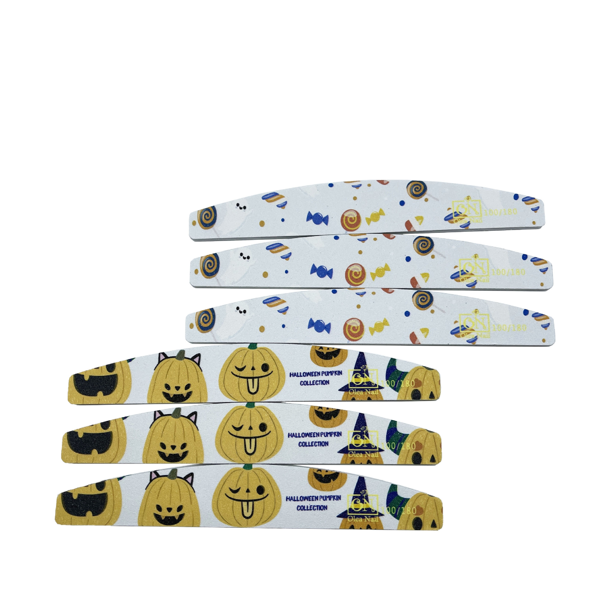 Nail art tools, nail files, half-moon-shaped printed nail art shaping grinding strips, Halloween color printing sandpaper files details Picture