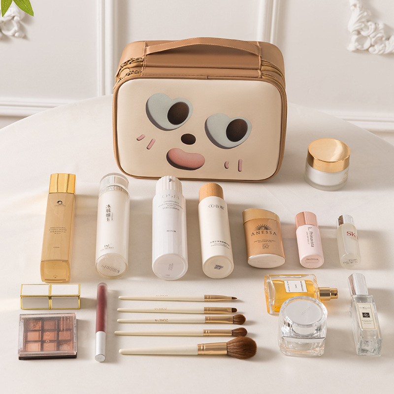 PU cartoon cute single and double-layer storage bag, hand-held large-capacity toiletry bag, cosmetics storage bag, water-resistant and portable details Picture