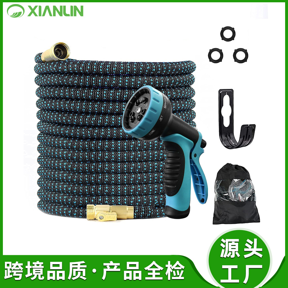 Cross-Border Hot Sale Garden Hose Household Garden Hose High Pressure Car Wash Water Gun Set Latex 3 Times Telescopic Water Pipe details Picture