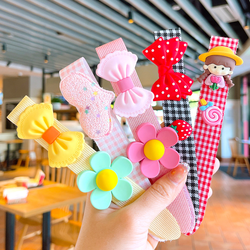Children's cartoon bangs with flower bows headband hair clip