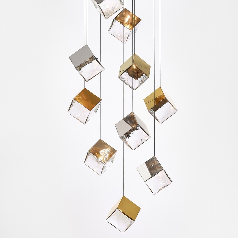 The restaurant features a unique loft duplex staircase with ice cubes, a designer's creative Nordic style, a sales office, a bedroom, and a small pendant lamp at the bedside Item Picture