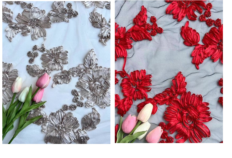 弘利科技 HLJC-332 厂家直销 新款立体网纱盘带芙蓉花绣 蕾丝童装花边 刺绣面料布料 支持剪米样 现货现发 订制详情5