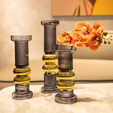 新品创意烛台造型镀金玻璃花瓶家居设计软装摆件彩色花瓶店陈列ins风家居