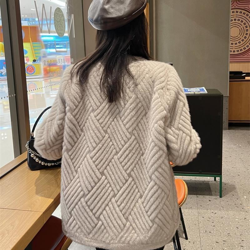 Autumn imitation mink coat environmental fur V-neck fur one coat double breasted coat medium length 2023 explosive Item Picture