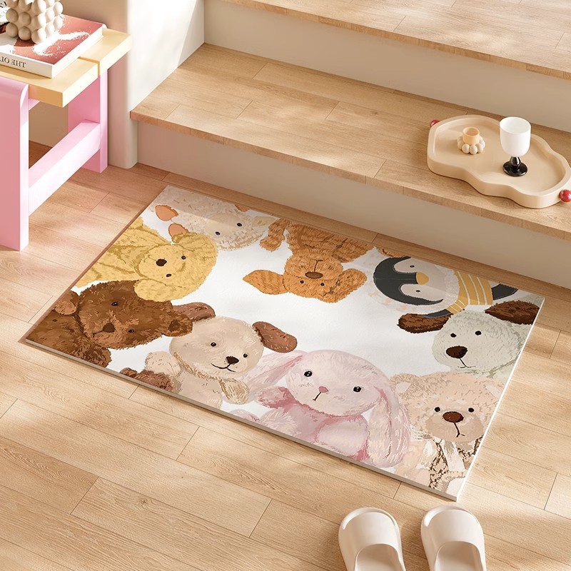 Plush doll bathroom door diatom mud floor mat, anti-slip, absorbent and easy to maintain kitchen household foot mat details Picture