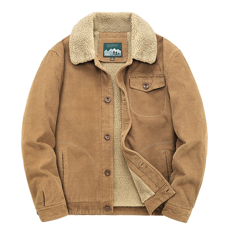Lamb Coat For Men Autumn-Winter Padded Padded Coat Casual Workwear Padded Jacket Retro Corduroy Jacket For Men Specification drawing