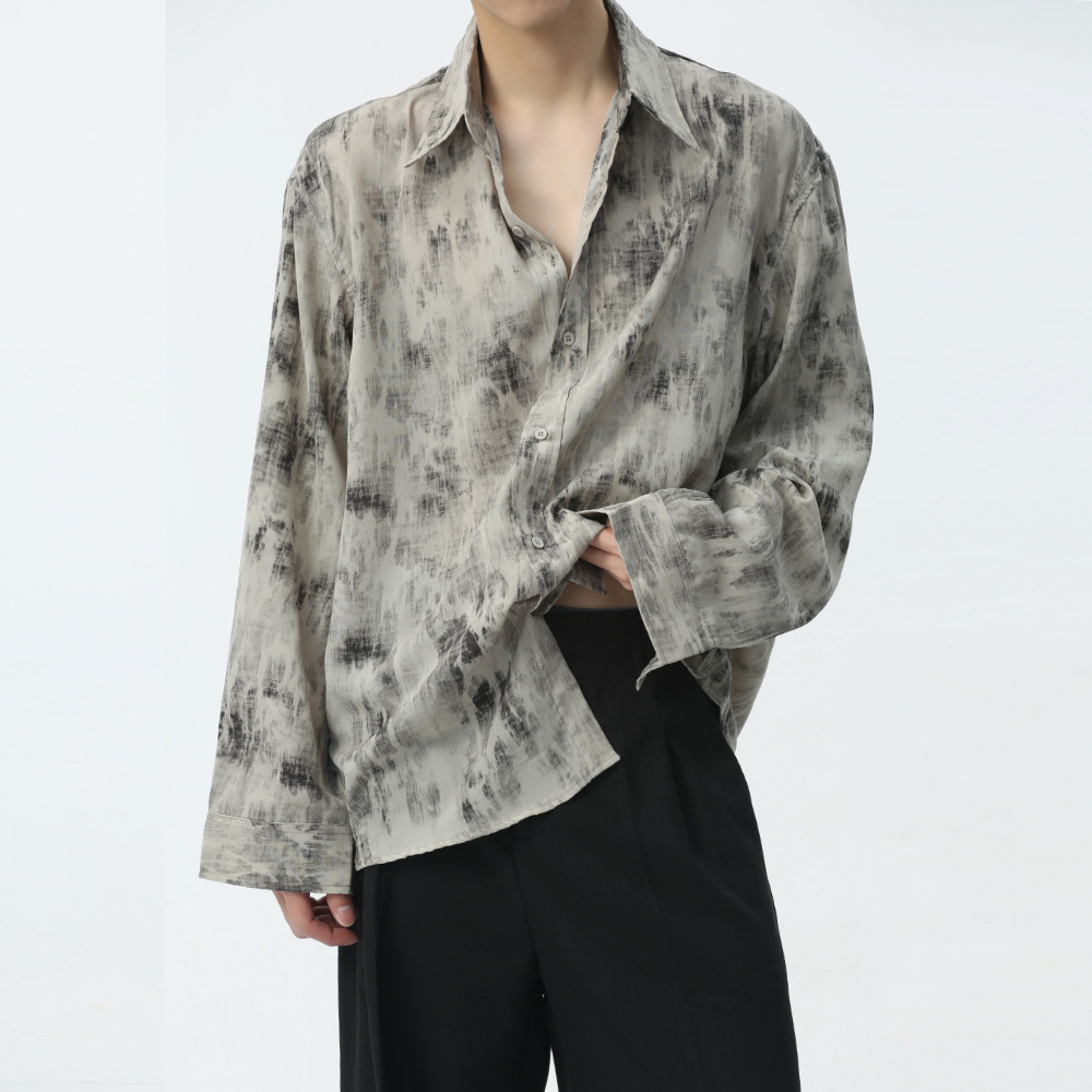 MTLCLOTHES men's wear - Spring 2024 New Collection: Hong Kong-style ink-wash tie-dye drape Chinese-style long-sleeved shirts for casual wear details Picture