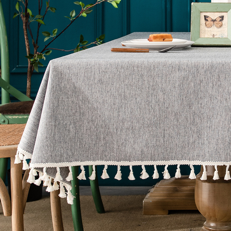 Amazon Cotton Linen Table Cloth Waterproof And Oil Free Wash Solid Color Table Cloth Restaurant Coffee Table Rectangular Tassel Tablecloth Application Scenario