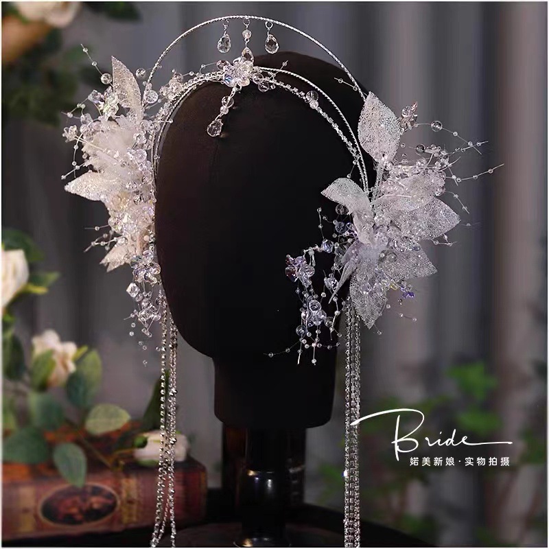 Crystal Tassel Eyebrow Pendant Hair Band Super Fairy White Veil Holy Woman's Crown Wedding Dress