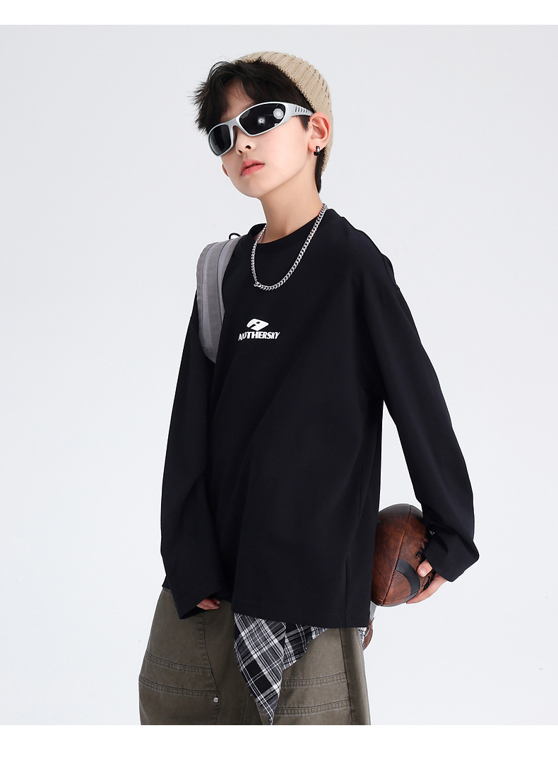 男童春装纯棉运动长袖白t恤2026新款青少年儿童宽松打底薄款上衣详情28