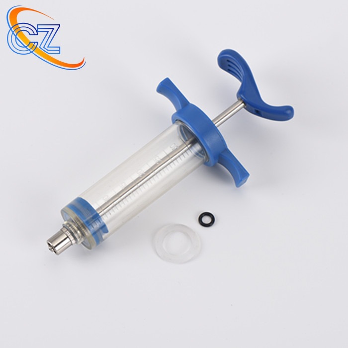 Blue non-adjustable plastic steel syringe, TPX veterinary syringe, blister packaging, 20ML Specification image