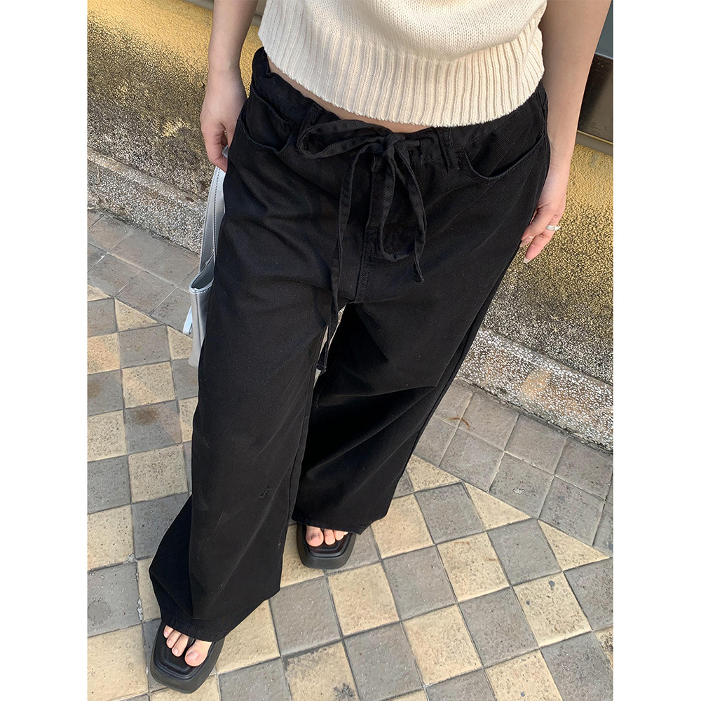Yuyi's new 2024 spring laid-back style drawstring pants for women, loose and versatile wide-leg jeans for women 6033