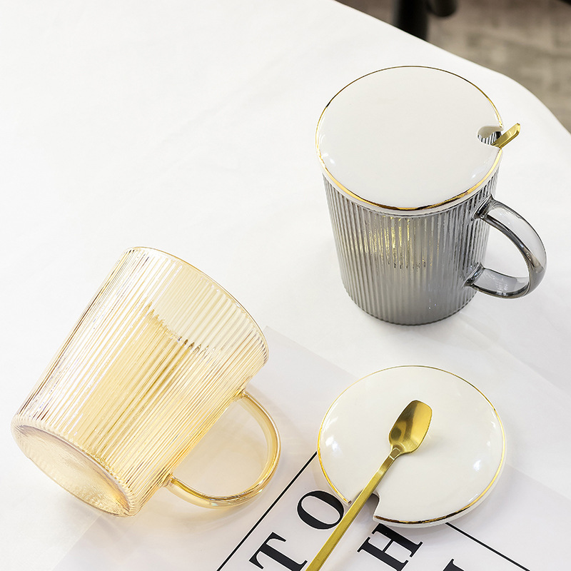 创意夏季高硼硅玻璃杯网红咖啡杯透明竖纹下午茶杯套装泡茶杯批发八月陶瓷详情图4