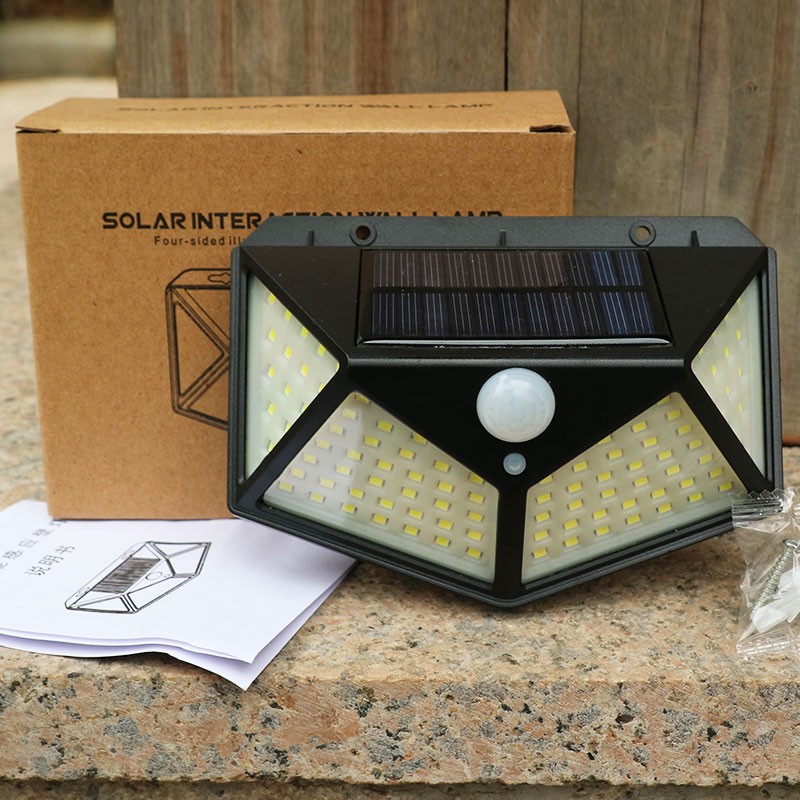 Solar outdoor waterproof charging 100led sensor courtyard wall-mounted light, villa lighting, landscape light, courtyard light Specification image