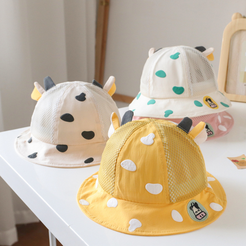 Baby hats for spring, autumn and summer: Korean style cow basin hats for boys and girls, super cute fisherman hats for sun protection Specification image