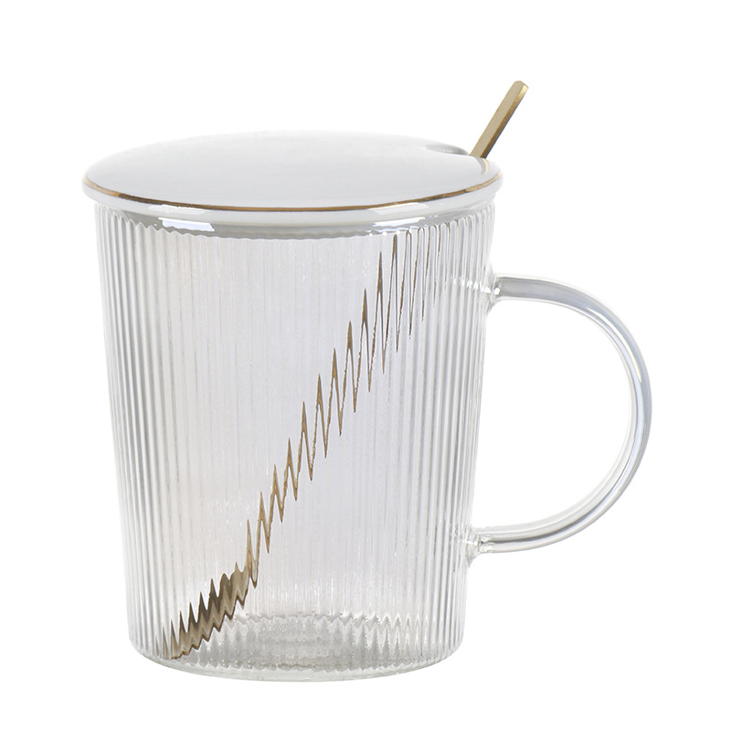 创意夏季高硼硅玻璃杯网红咖啡杯透明竖纹下午茶杯套装泡茶杯批发八月陶瓷详情图5