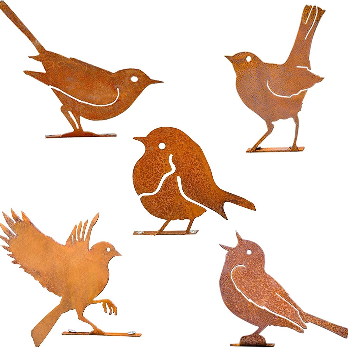 跨境爆款生锈的五只鸟剪影庭院花园螺丝摆件雕塑5PCS Rusty Birds详情图1