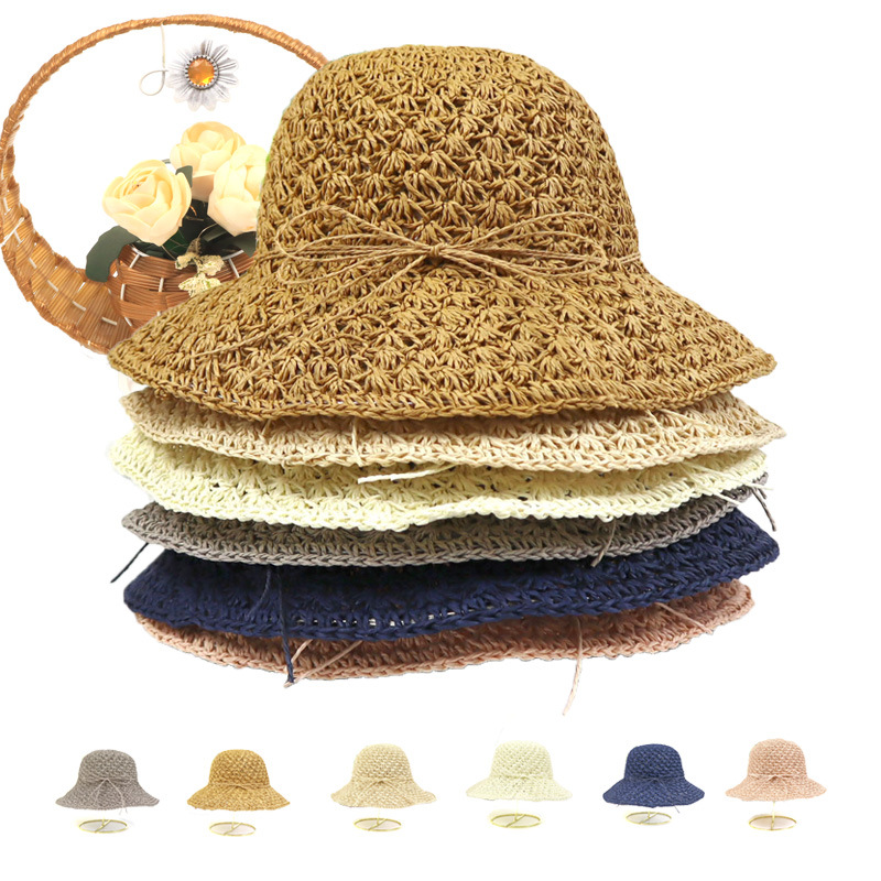 Handmade Paper Crochet Hat Summer Women's Sun Hat Outdoor Sunscreen Fisherman Hat Seaside Beach Straw Hat In Stock