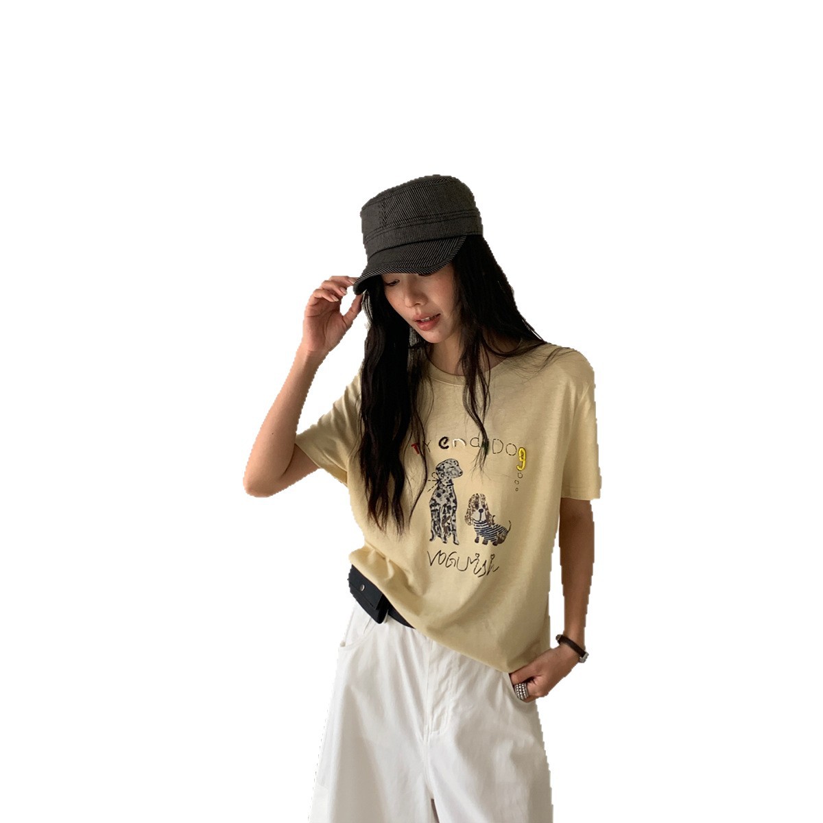 Retro and playful printed round-neck short-sleeved top, youthful and versatile cartoon T-shirt, commuting and casual summer ZA Item Picture