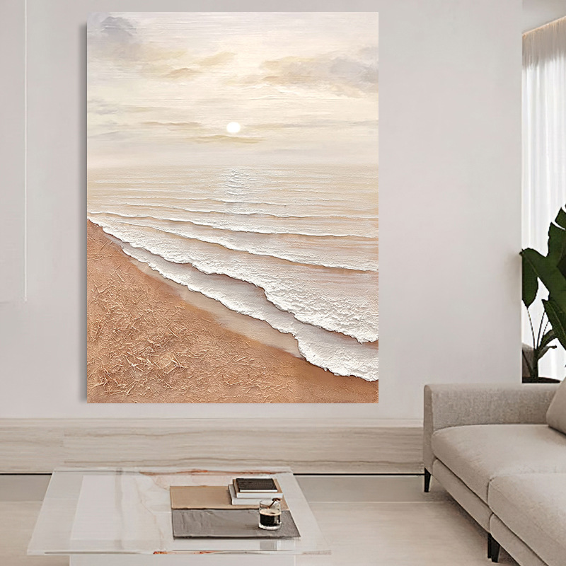 Pure Hand-Painted Oil Painting Porch Cream Decorative Painting Wabi-Sabi Wind Thick Texture Painting Living Room Sofa Background Wall Floor Hanging Painting