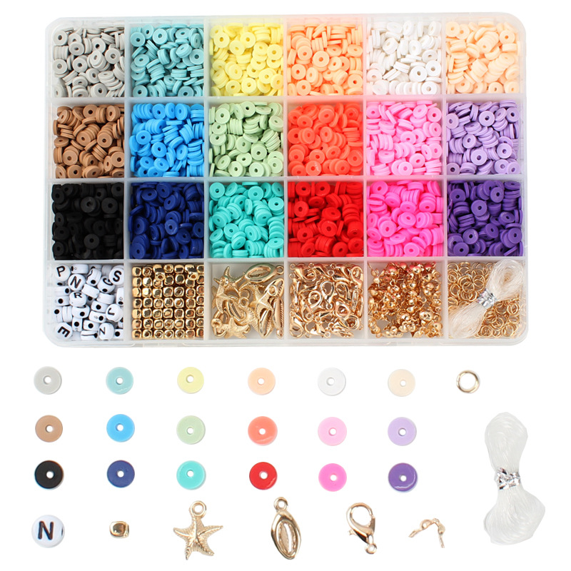 24格软陶片海洋系列盒装 6mm彩色圆片波西米亚风饰品手链DIY饰品