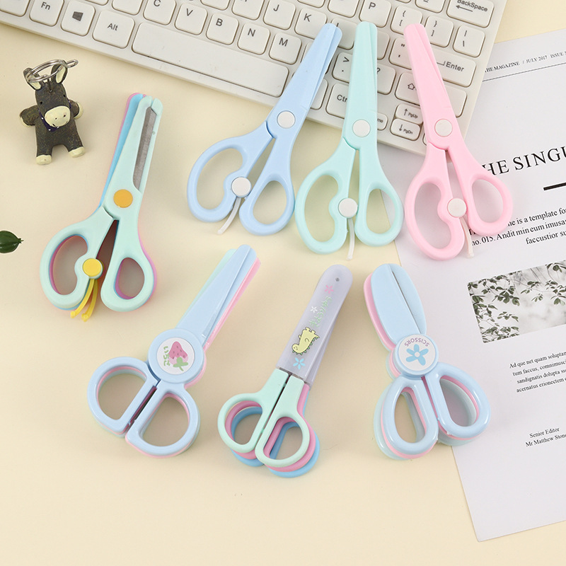 Lidemei Student Scissors Plastic Macaron color safety art Stationery handmade office stainless steel children's scissors full figure
