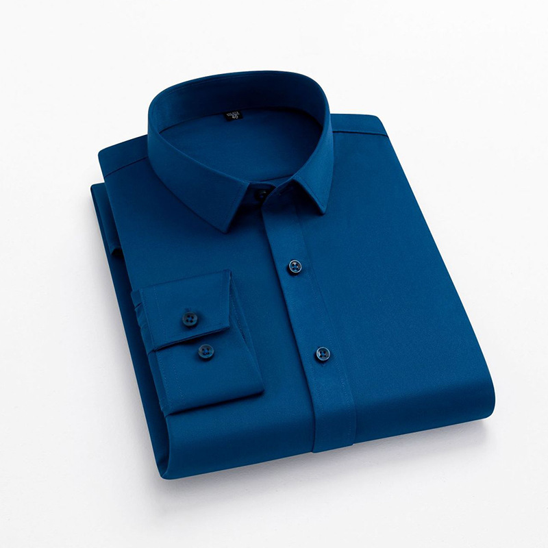 Men's solid-color stretch non-ironing business professional wear, men's workwear, summer four-sided stretch shirt, men's long-sleeved Item Picture