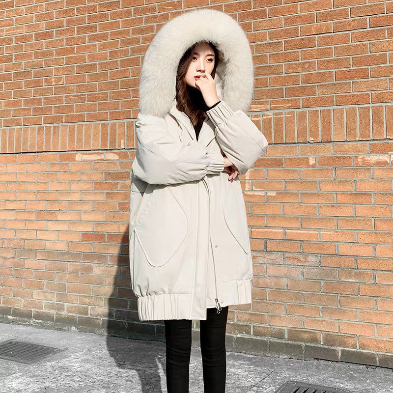 Extra-large fur collar cotton-padded jacket for women in 2022, a thick and slimming mid-length down cotton-padded jacket for Korean students Specification image