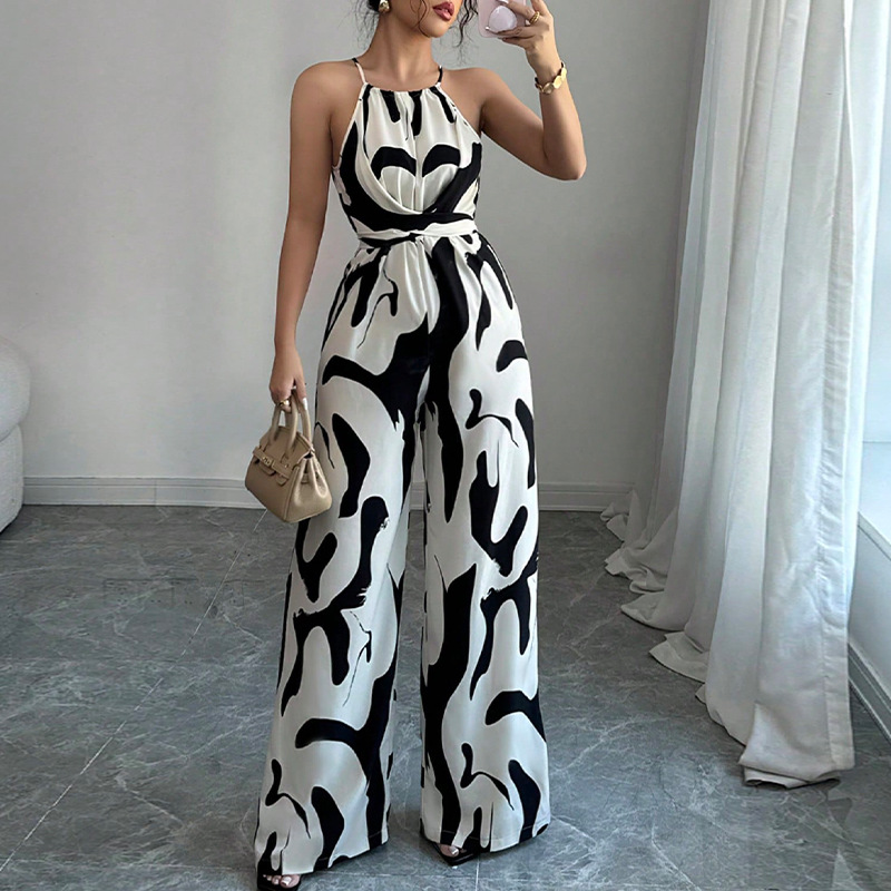Cross-border trade INS Zebra print halter jumpsuit 2025 Spring/Summer European and American style lace-up wide-leg trousers women's wear Application Scenario
