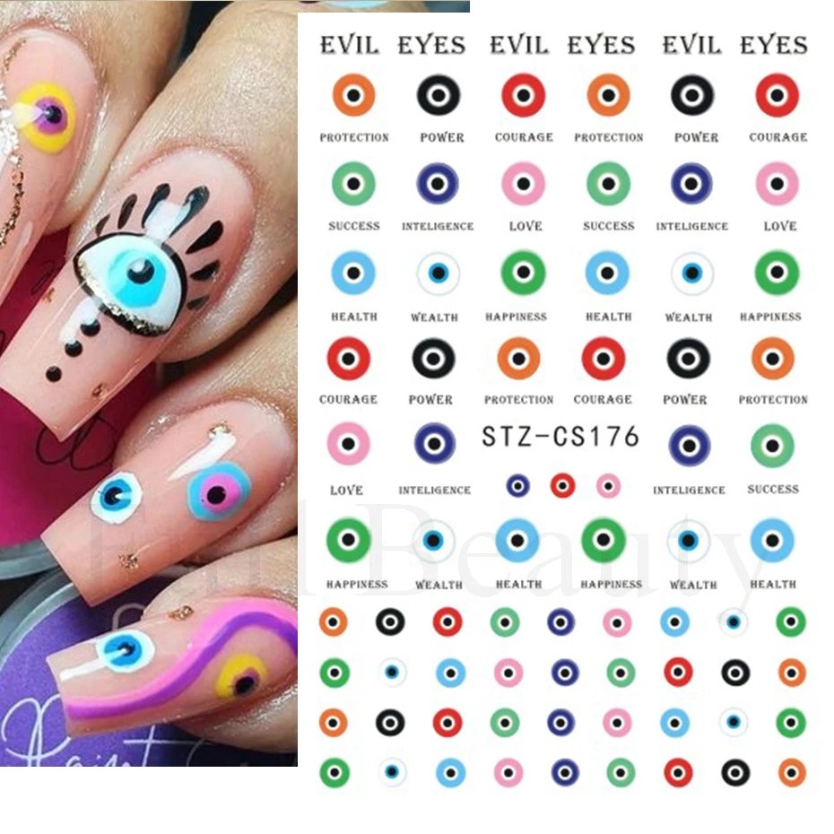 The Evil Eye series of adhesive nail stickers mixed with nail stickers