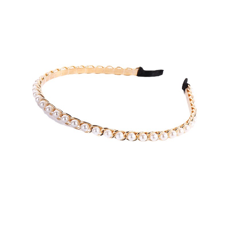 South Korea Ins New Simple Retro Pearl Alloy Headband Net Red Fresh Temperament Super Fairy Headband Headwear Item Picture