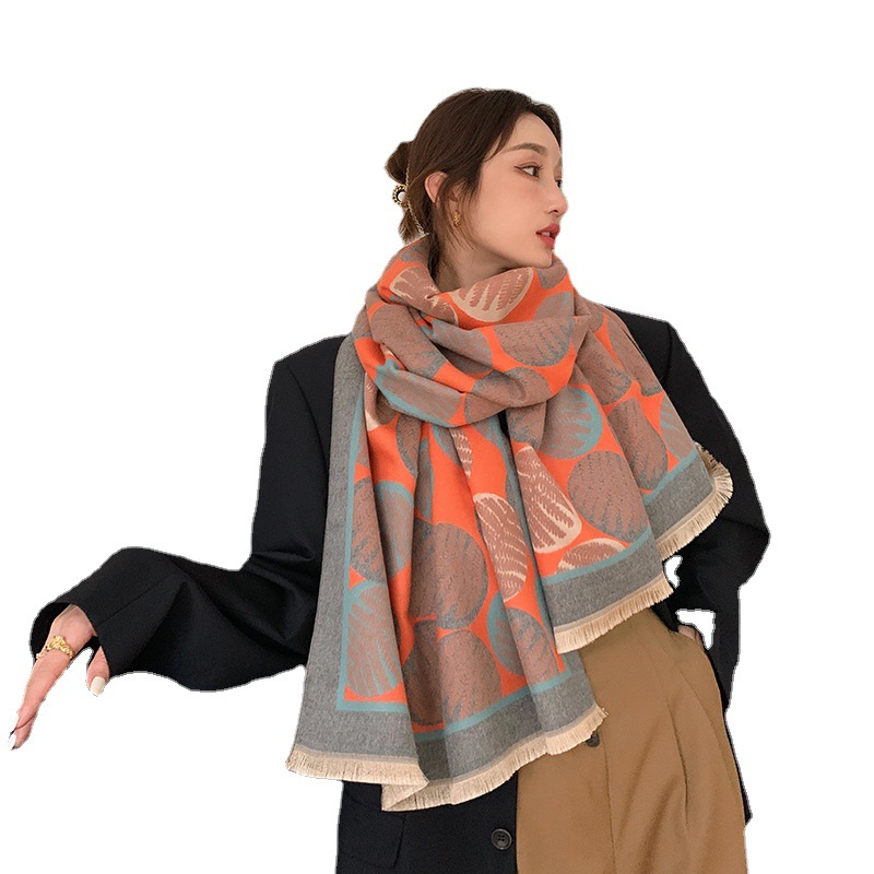 Large Polka Dot Imitation Cashmere Air-Conditioned Shawl Women Europe And America Atmosphere Widened Thick Scarf Imitation Cashmere Short Beard Jacquard Neck Item Picture
