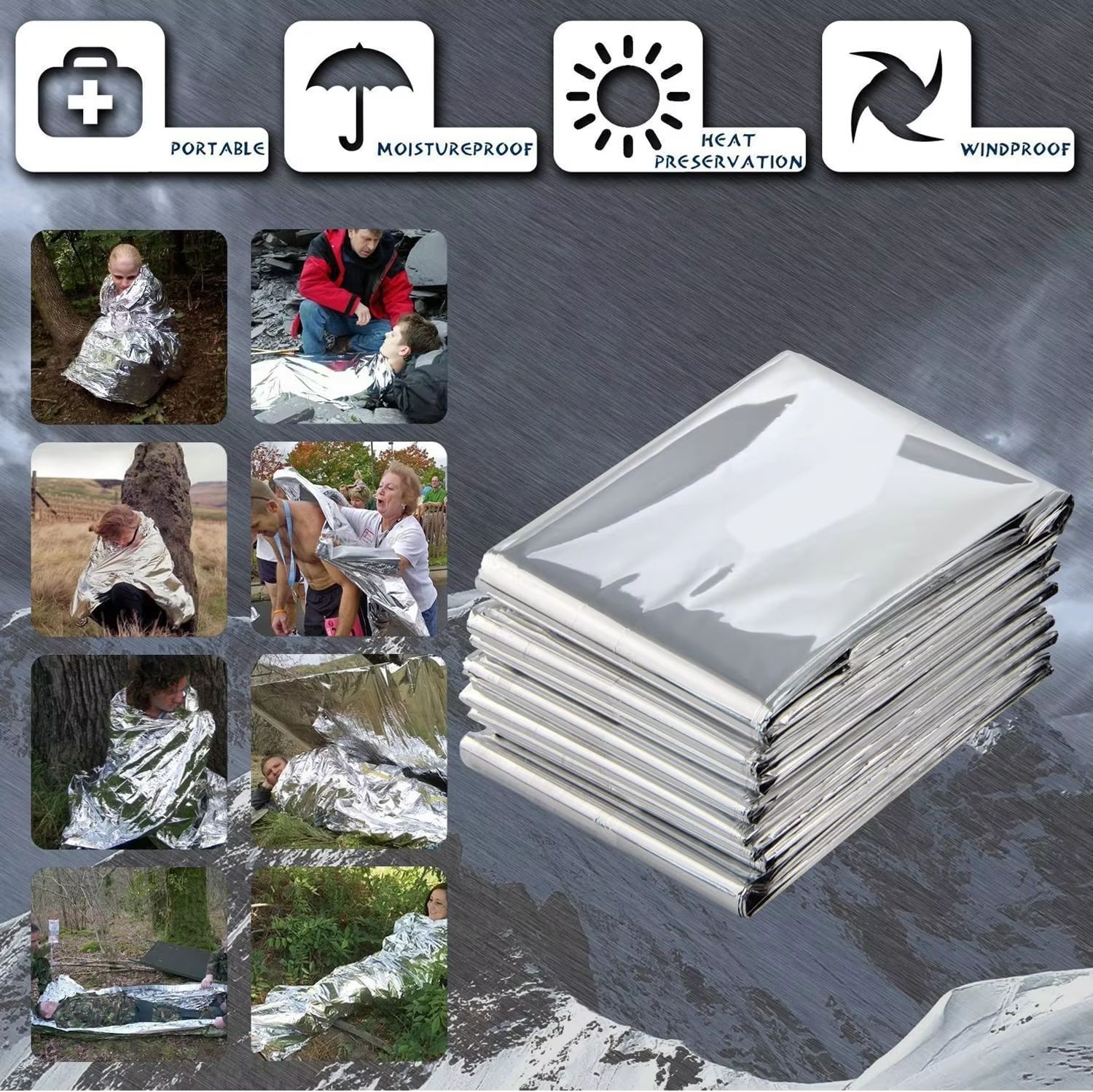 First aid blanket, outdoor portable emergency blanket, multi-functional first aid insulation blanket, 210*130 survival blanket pic 4